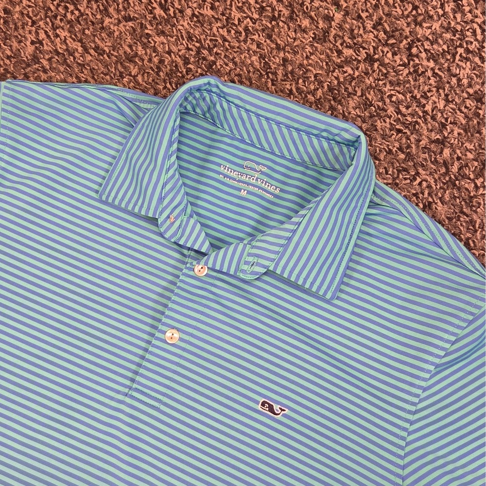 Vineyard Vines Performance Polo Shirt Men's Medium Blue Striped Golf Preppy